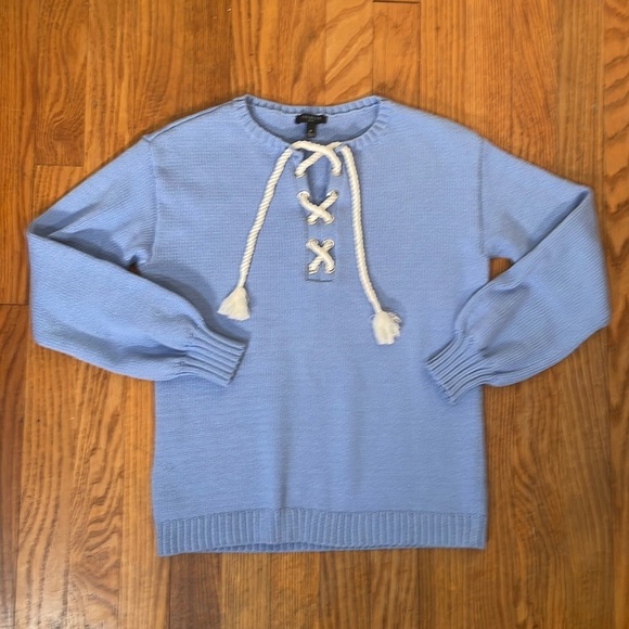 Talbots Cotton Blend Lace Up Sweater Blue size P (petite small) - Picture 2 of 7